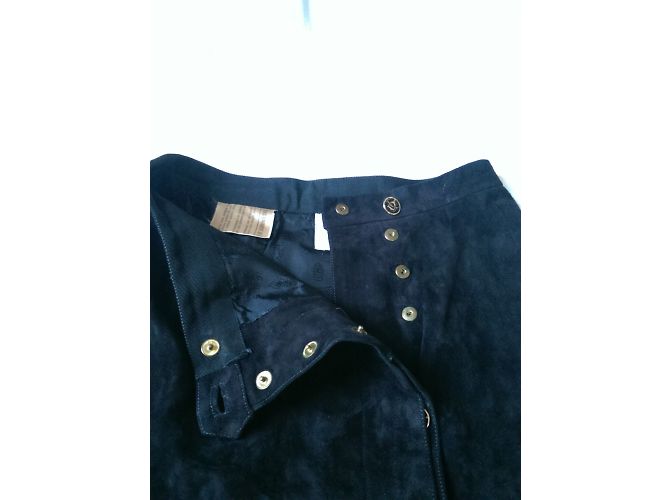 Saia Gucci abotoada em camurça e couro preta Preto - vista 7