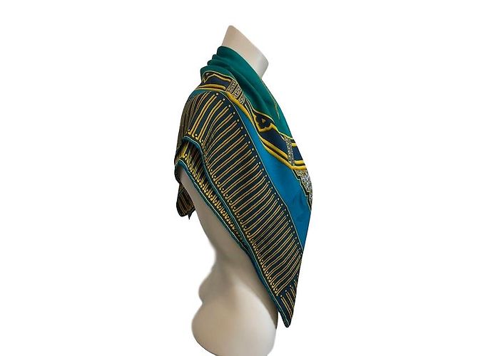 Cartier Sciarpa vintage da collezione Blu Multicolore Verde Giallo - vista 3