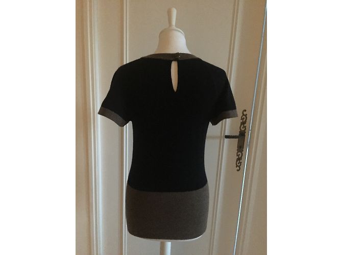 Chanel Kurzarm-Pullover aus Kaschmir und Wolle Taupe Navy Blau Marineblau - Ansicht 3
