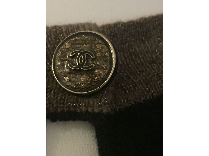 Chanel Kurzarm-Pullover aus Kaschmir und Wolle Taupe Navy Blau Marineblau - Ansicht 4