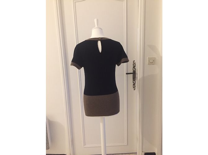 Chanel Kurzarm-Pullover aus Kaschmir und Wolle Taupe Navy Blau Marineblau - Ansicht 5