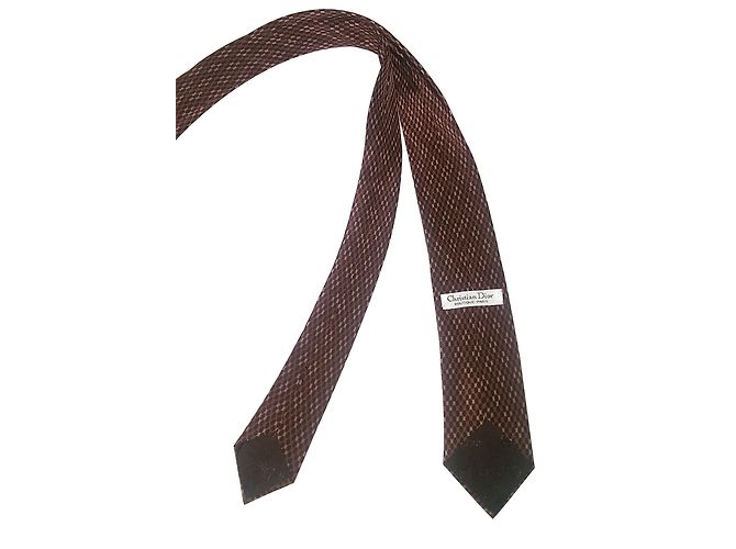 Cravatta Christian Dior Slim in Seta Stampata Marrone Beige Rosso Scuro Bordò - vista 2