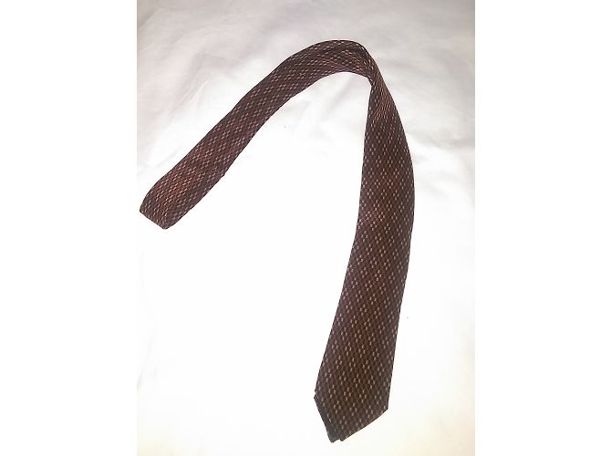 Cravatta Christian Dior Slim in Seta Stampata Marrone Beige Rosso Scuro Bordò - vista 3