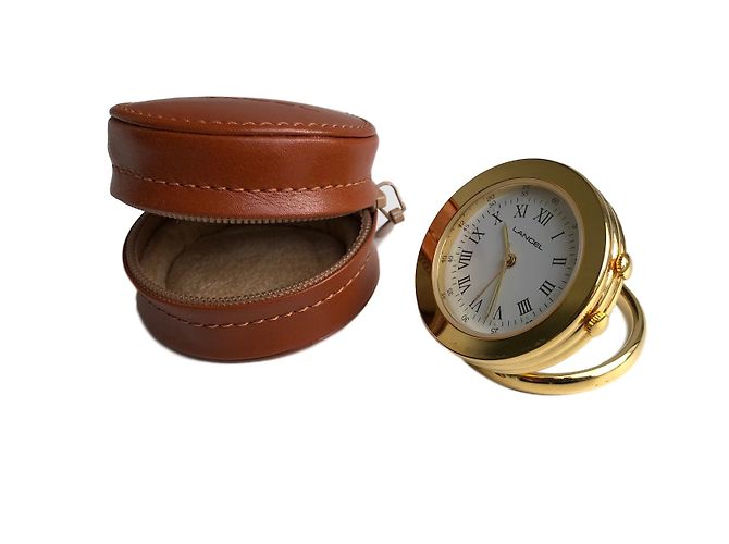 Pendulette de voyage Lancel dans son étui cuir - vue 2