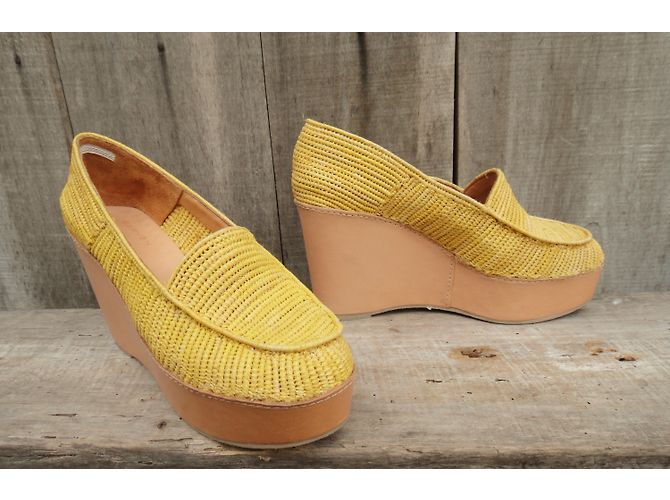 Mocassini Carven in rafia gialla con zeppa Giallo - vista 3