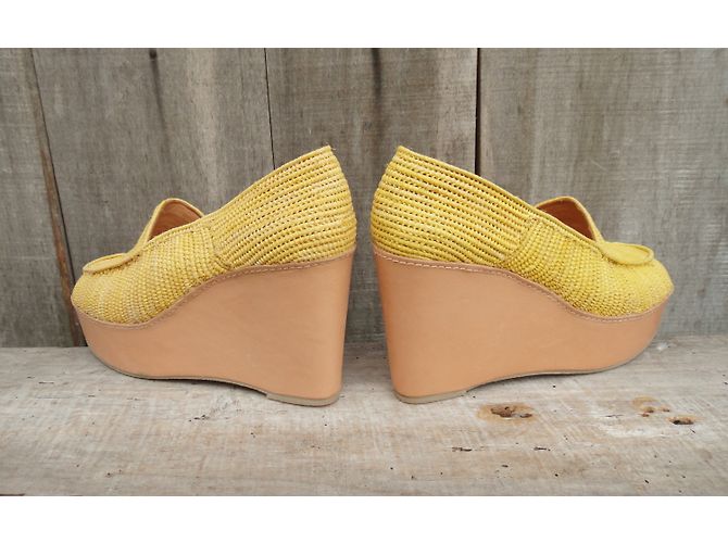 Mocassini Carven in rafia gialla con zeppa Giallo - vista 5