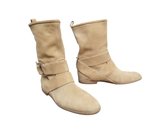 Gucci Stiefeletten Beige Samtleder Bambus Schnalle - Ansicht 2