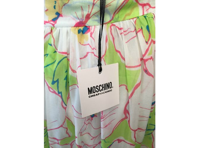 Falda Moschino Cheap And Chic con estampado floral de algodón y seda blanca Rosa Blanco Verde - vista 2