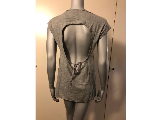 Top sem costas Berenice cinza de lã e cashmere M - vista 3