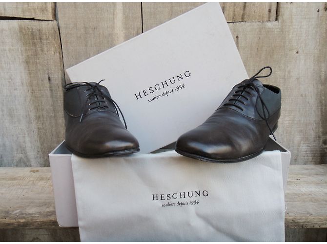 Heschung Cerato Glovecal Richelieu in pelle grigio scuro Grigio antracite - vista 4