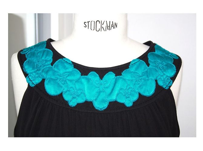 Top de seda bordado Catherine Malandrino Negro y Turquesa - vista 5