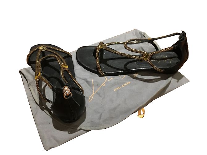 Sandali Lola Cruz in pelle nera con strass Nero - vista 2