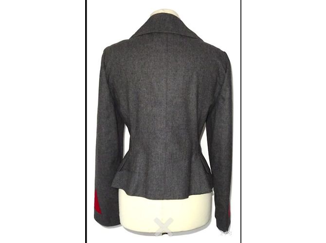 Hermès Wollblazer mit rotem Samt und Seidenfutter Grau - Ansicht 2