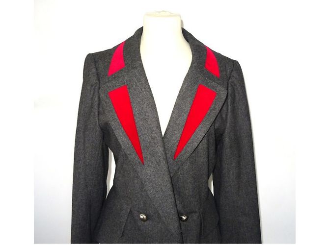 Hermès Wollblazer mit rotem Samt und Seidenfutter Grau - Ansicht 3