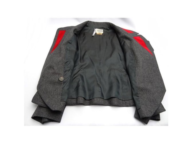 Hermès Wollblazer mit rotem Samt und Seidenfutter Grau - Ansicht 4