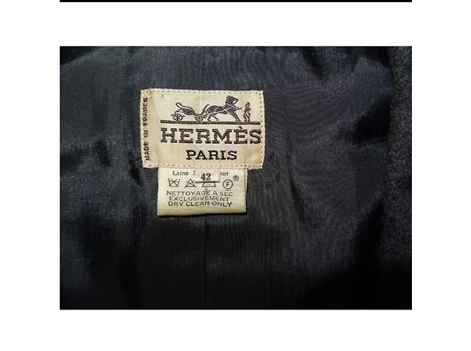 Hermès Wollblazer mit rotem Samt und Seidenfutter Grau - Ansicht 5