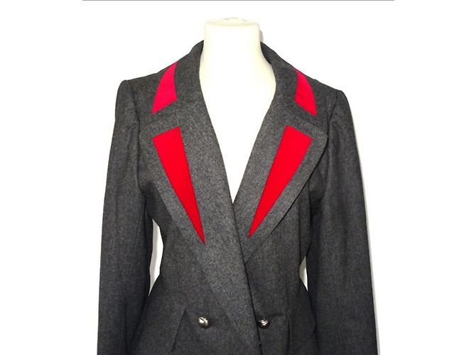 Hermès Wollblazer mit rotem Samt und Seidenfutter Grau - Ansicht 6