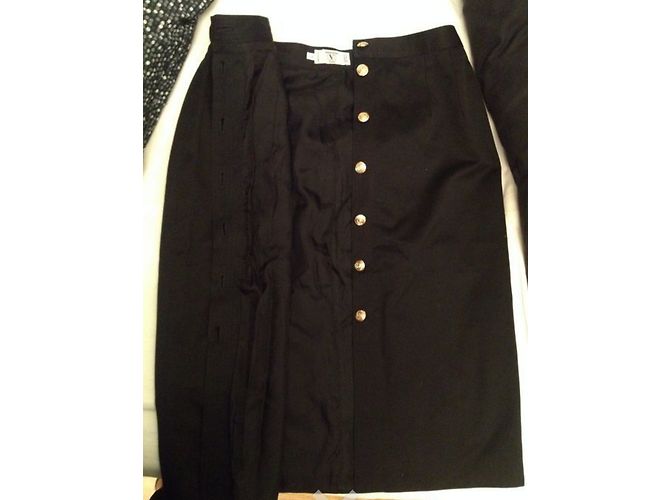 Valentino Black Cotton Skirt with Gold V Buttons - view 2