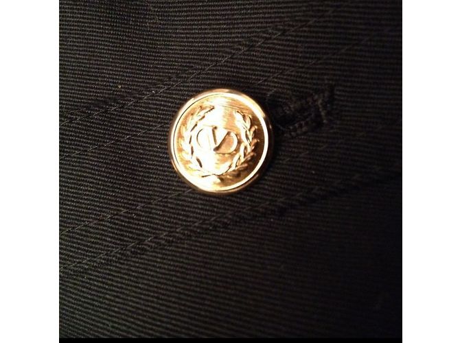 Valentino Black Cotton Skirt with Gold V Buttons - view 3