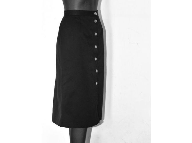Valentino Black Cotton Skirt with Gold V Buttons - view 4