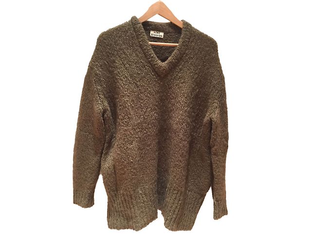 Suéter Acne oversize de lana cuello en V caqui - vista 2