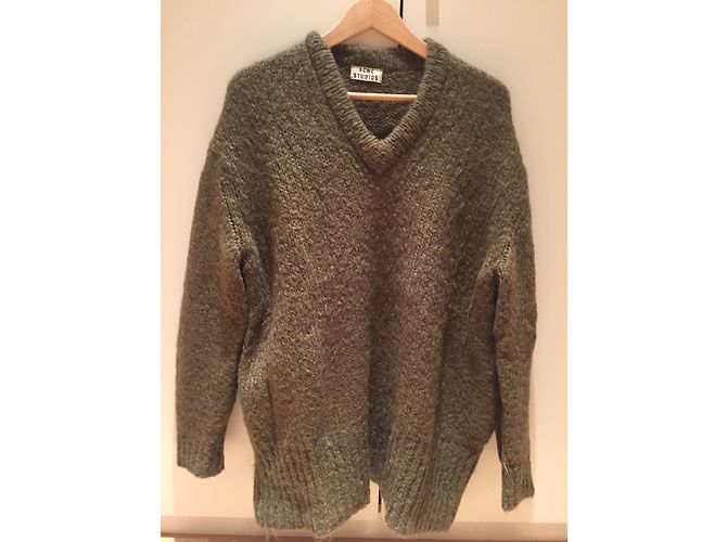 Suéter Acne oversize de lana cuello en V caqui - vista 4