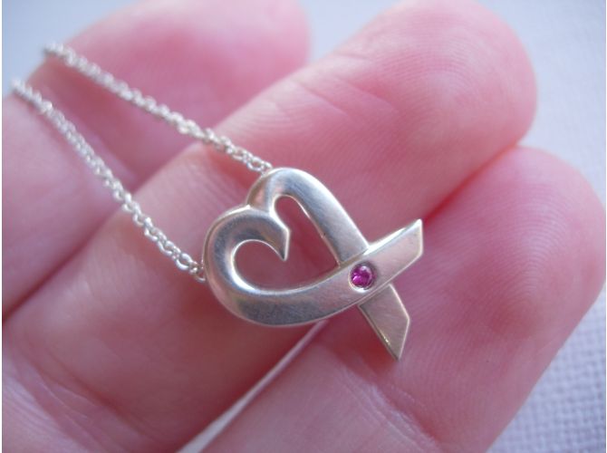 Collana Tiffany & Co Loving Heart argento e zaffiro rosa - vista 4
