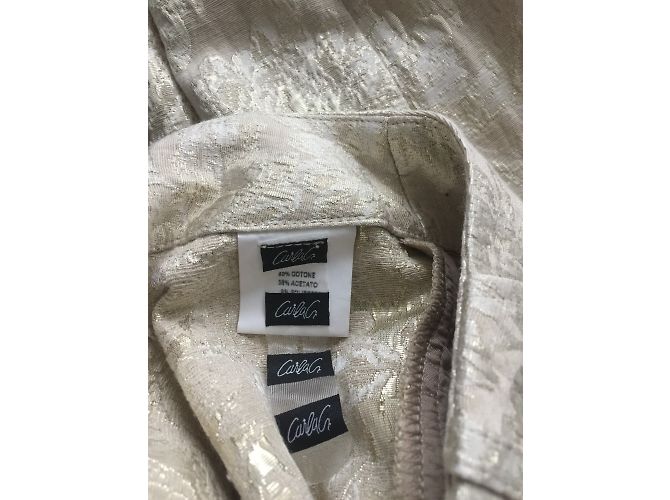 Carla G. Calça creme de brocado terno Dourado - vista 2