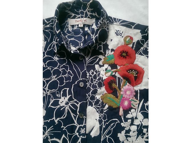 Camicia asimmetrica Rene Derhy in cotone bianca e blu Bianco - vista 3