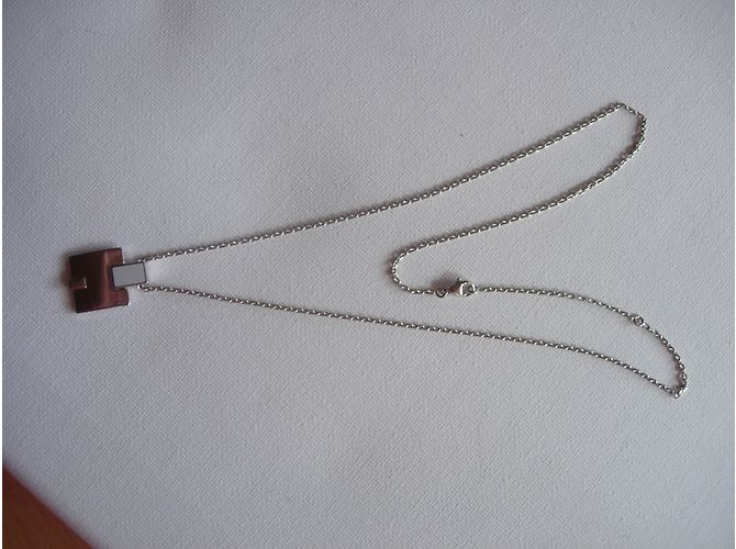 Colar com pingente H Hermès em aço prateado Prata - vista 4