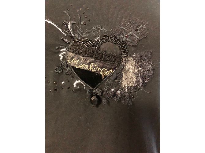 T-shirt Moschino nera in cotone con motivo strass Nero - vista 4
