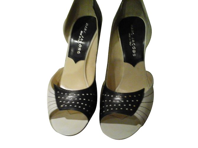 Décolleté Peep-Toe Marc Jacobs Bianco Blu Navy Pelle - vista 2