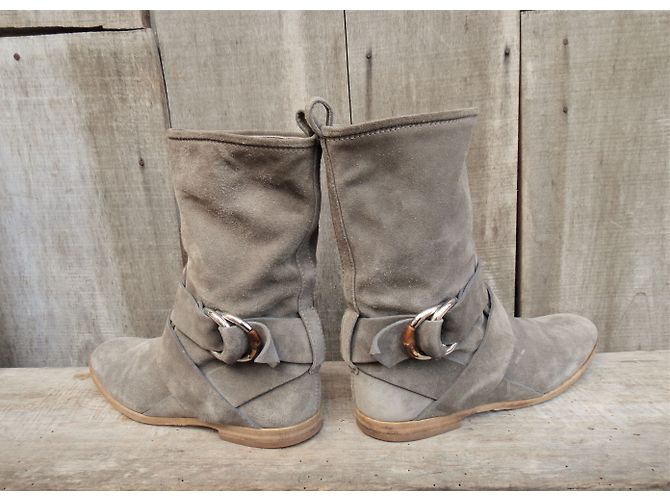 Botines Gucci Gris Ante con Hebilla de Bambú - vista 5