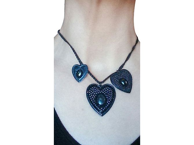 Collana Gas con Cuori Neri Opachi e Strass Swarovski Nero - Ansicht 2