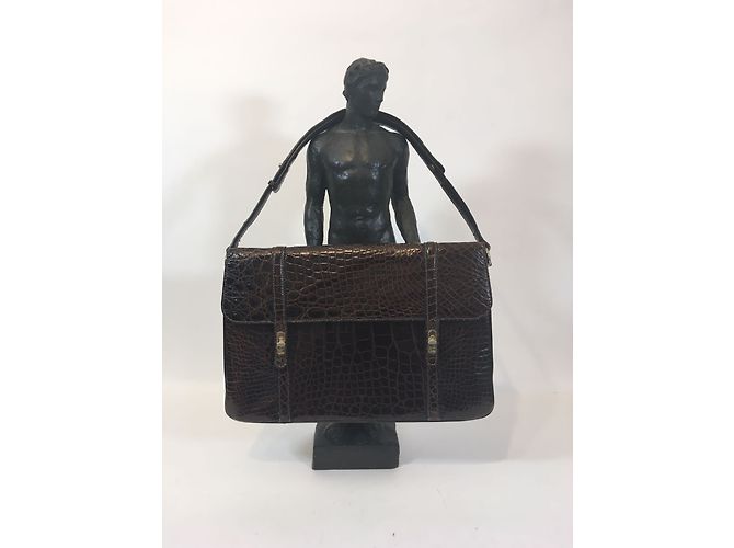 Borsa a mano Lancel in pelle di coccodrillo marrone - vista 6