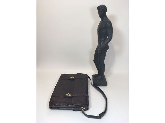 Borsa a mano Lancel in pelle di coccodrillo marrone - vista 15