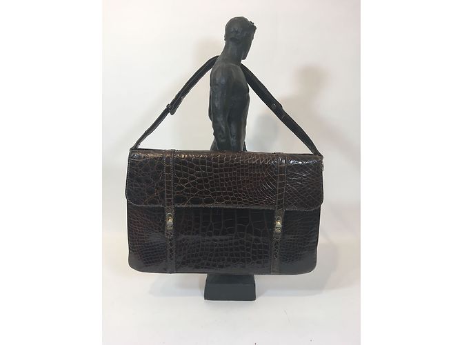 Borsa a mano Lancel in pelle di coccodrillo marrone - vista 7