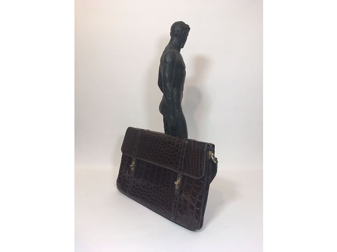 Borsa a mano Lancel in pelle di coccodrillo marrone - vista 8