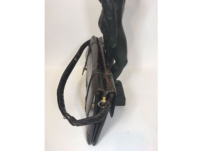 Borsa a mano Lancel in pelle di coccodrillo marrone - vista 9