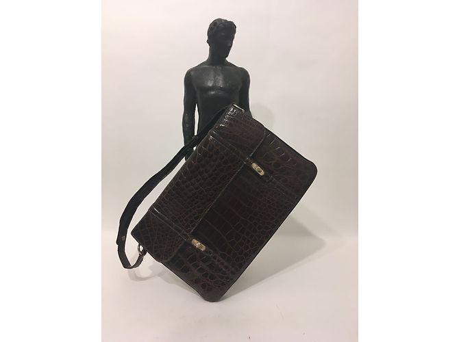 Borsa a mano Lancel in pelle di coccodrillo marrone - vista 10