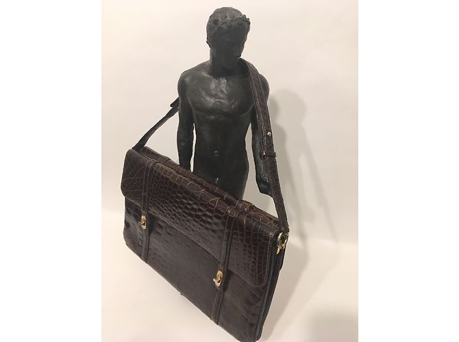 Borsa a mano Lancel in pelle di coccodrillo marrone - vista 11
