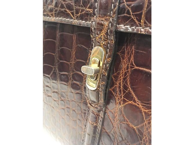 Borsa a mano Lancel in pelle di coccodrillo marrone - vista 12