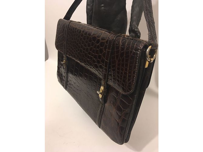 Borsa a mano Lancel in pelle di coccodrillo marrone - vista 13