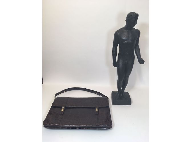 Borsa a mano Lancel in pelle di coccodrillo marrone - vista 14