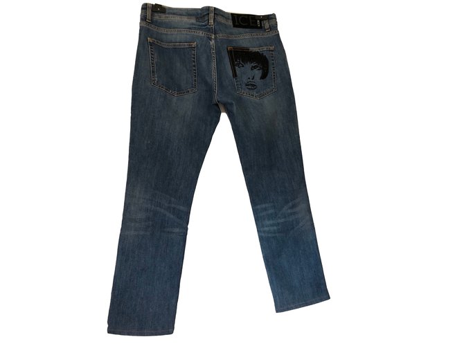 Jeans Rectos Iceberg Azules de Algodón con Strass - vista 2
