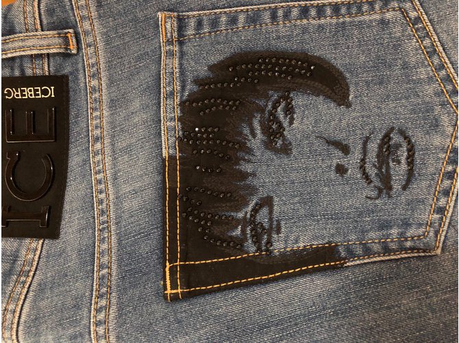 Jeans Rectos Iceberg Azules de Algodón con Strass - vista 4
