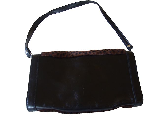 Borsa Longchamp in pelle e pelliccia marrone scuro - vista 2