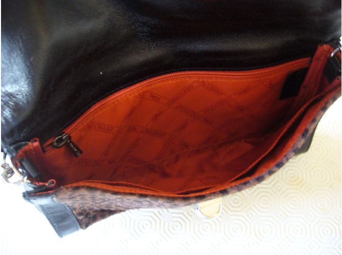 Borsa Longchamp in pelle e pelliccia marrone scuro - vista 4