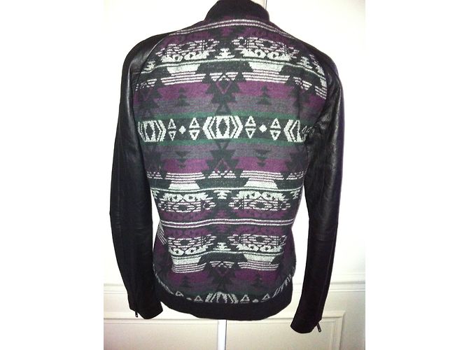 American Retro Maraksh Jacke Aztekisches Muster Leder Schwarz - Ansicht 2