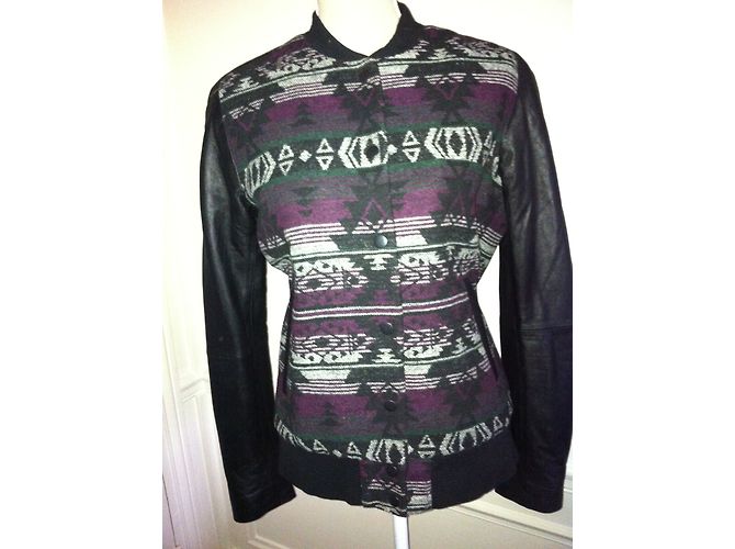 American Retro Maraksh Jacke Aztekisches Muster Leder Schwarz - Ansicht 3